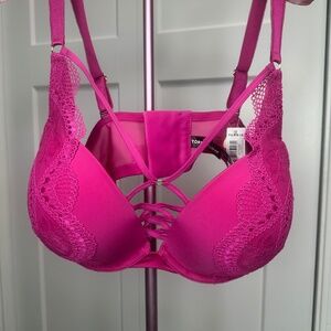 NWT Torrid XO Lace Plunge Push-Up Bra 40C Fuchsia Pink